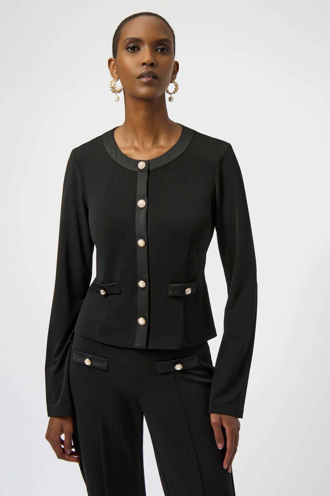 Joseph Ribkoff 254015 Black Moss Crepe Fitted Jacket