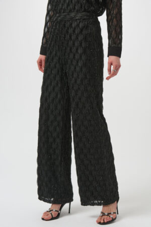 Joseph Ribkoff 254118 Black Lurex Cascade Wide-Leg Pants