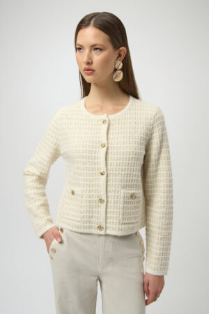 Joseph Ribkoff 254938 Sequined Knit Cardigan With Gold Buttons