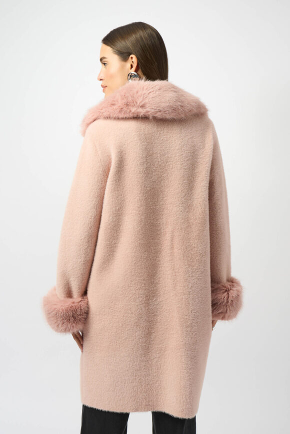 Joseph Ribkoff 243923 Rosé Feather Yarn and Faux Fur Knit Coat