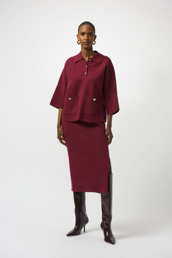 Joseph Ribkoff 243967 Merlot Sweater Knit Midi Skirt