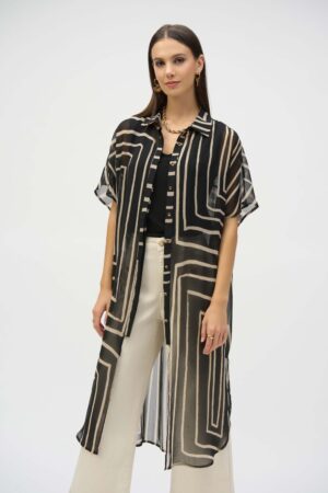 Share Joseph Ribkoff 252934 Black/Beige Chiffon Long Cover-Up