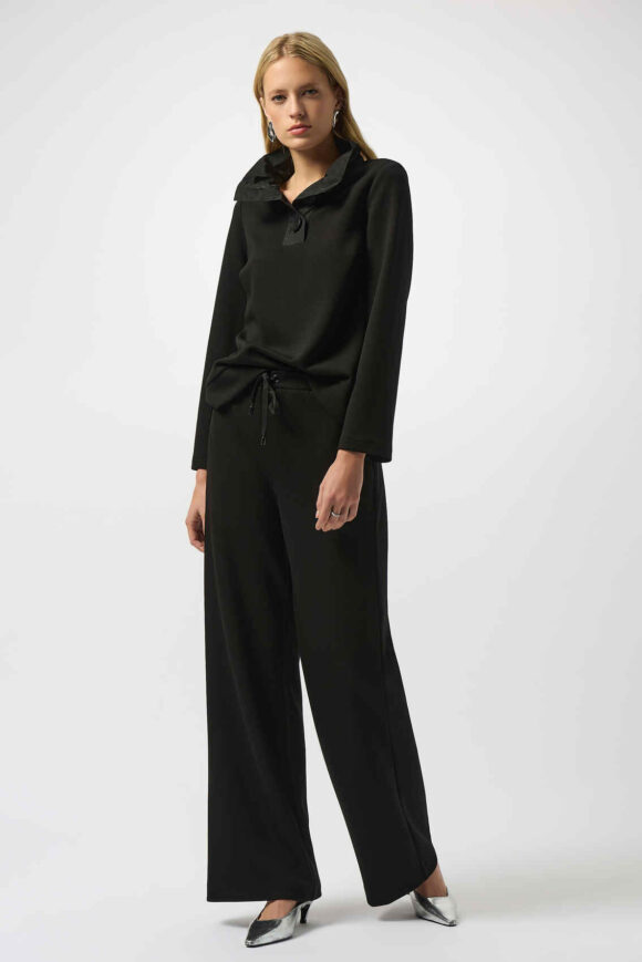 Joseph Ribkoff 253136 Black Scuba Jersey Wide-Leg Trousers