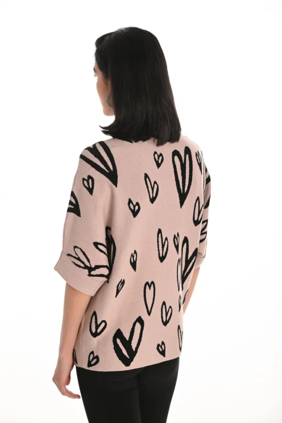 Frank Lyman 253721 Beige/Black Mock Neck Embellished Knit Top