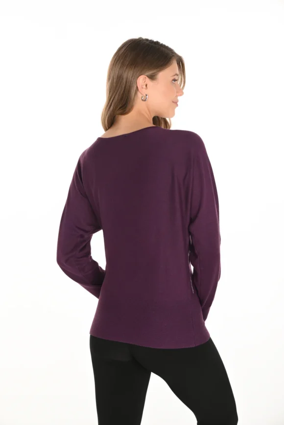 Frank Lyman 253772 Plum Rhinestone Detail Knit Top
