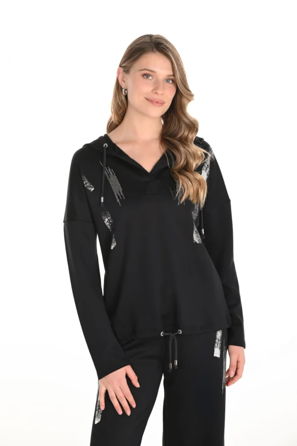 Frank Lyman 253776 Black Hooded Embellished Top