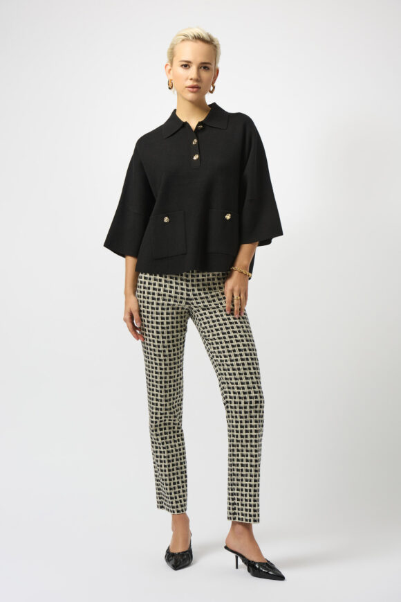 Joseph Ribkoff 253962 Black Sweater Knit Bell Sleeves Pullover