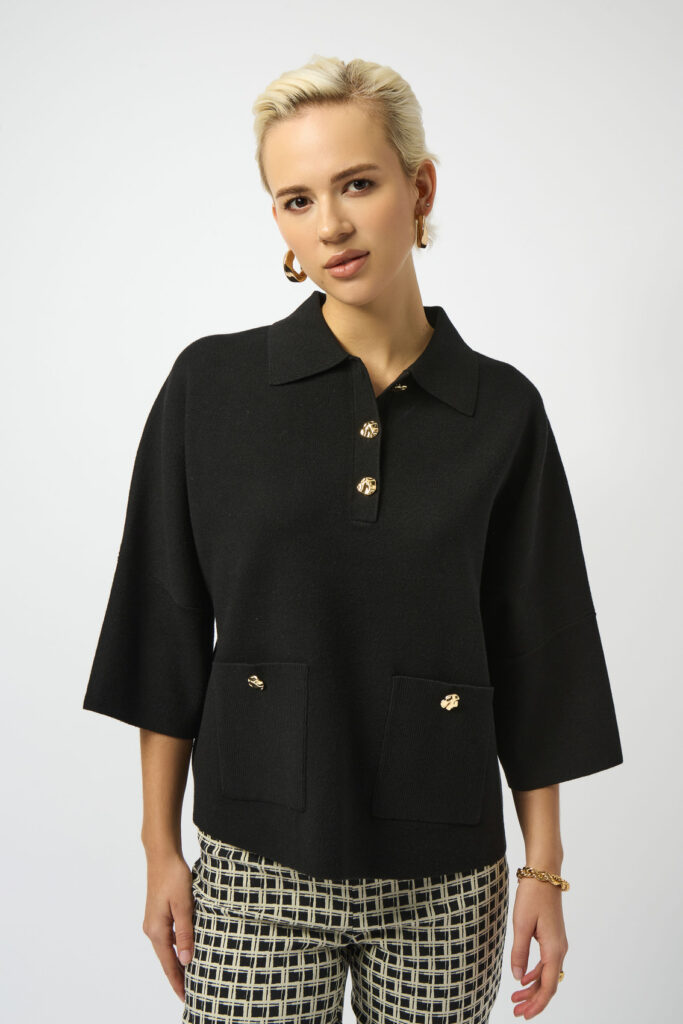 Joseph Ribkoff 253962 Black Sweater Knit Bell Sleeves Pullover