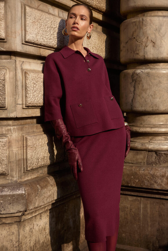 Joseph Ribkoff 243967 Merlot Sweater Knit Midi Skirt