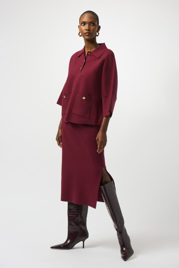 Joseph Ribkoff 243967 Merlot Sweater Knit Midi Skirt