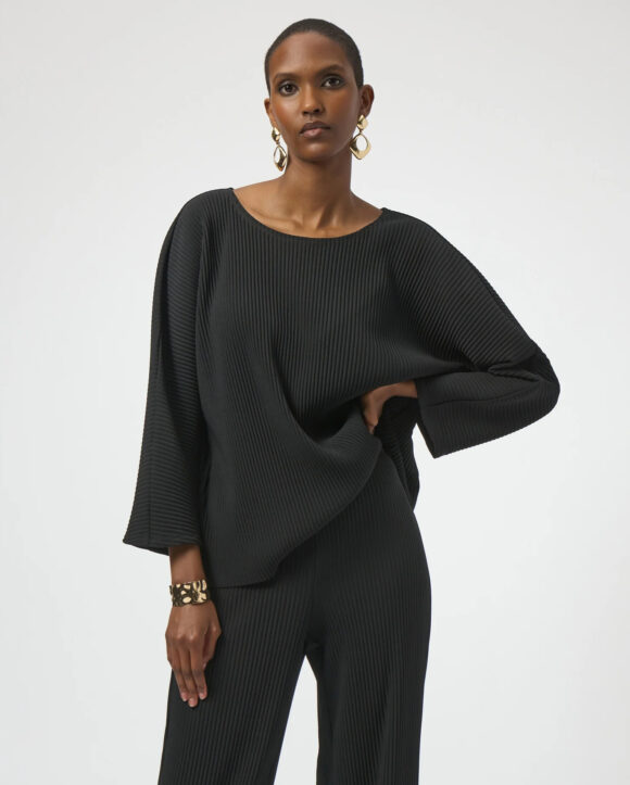 Joseph Ribkoff 254210 Black Pleated Scuba Crepe Boxy Top