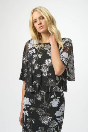 Joseph Ribkoff 254181 Sequin Embroidered Floral Print Top