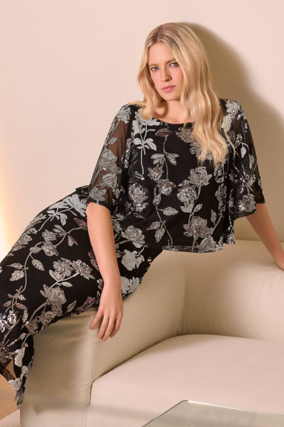 Joseph Ribkoff 254181 Sequin Embroidered Floral Print Top
