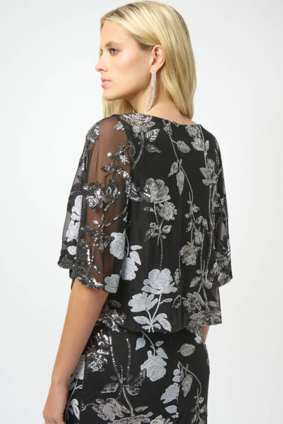 Joseph Ribkoff 254181 Sequin Embroidered Floral Print Top