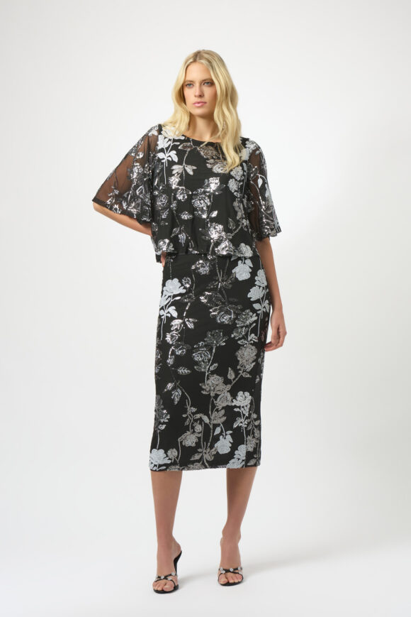 Joseph Ribkoff 254181 Sequin Embroidered Floral Print Top