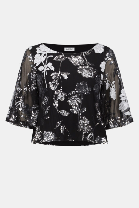 Joseph Ribkoff 254181 Sequin Embroidered Floral Print Top
