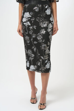 Joseph Ribkoff 254182 Sequin Embroidered Floral Print Pencil Skirt
