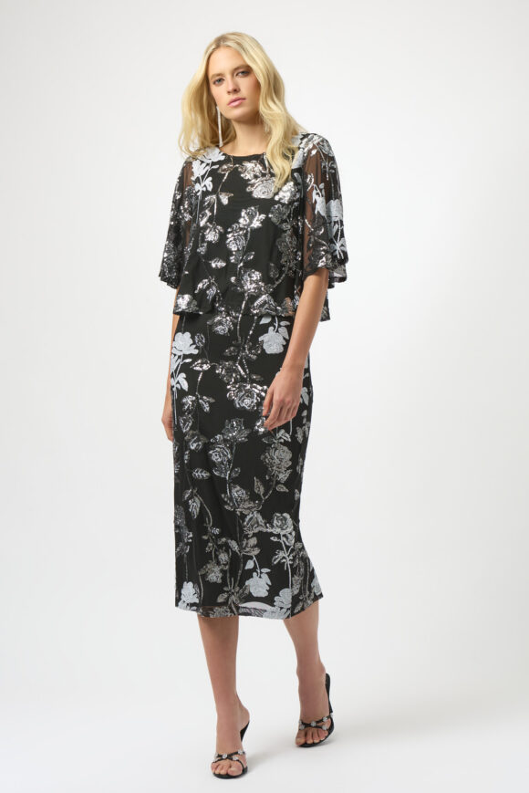 Joseph Ribkoff 254181 Sequin Embroidered Floral Print Top
