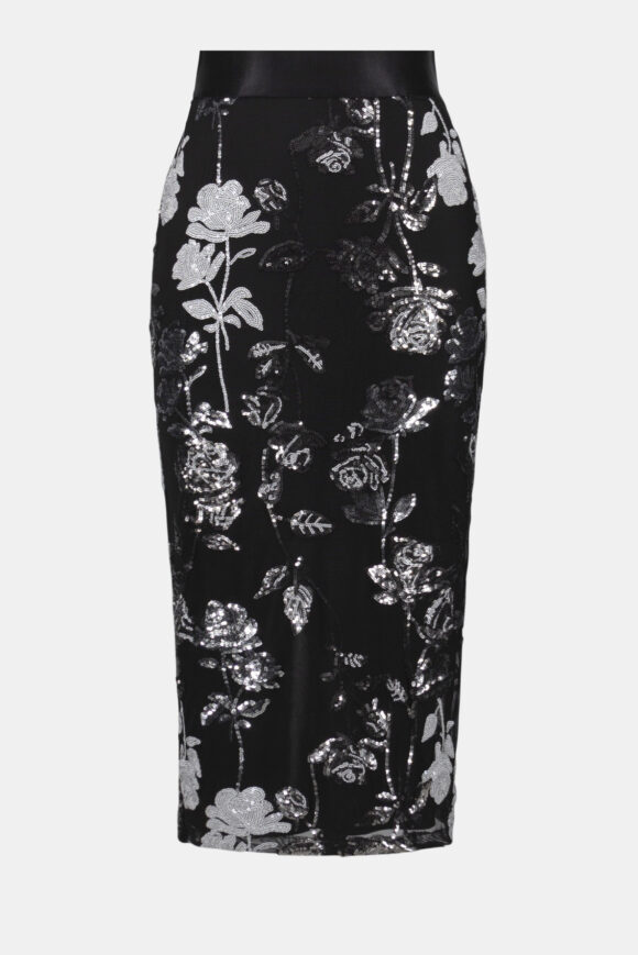 Joseph Ribkoff 254182 Sequin Embroidered Floral Print Pencil Skirt