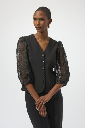 Joseph Ribkoff 254189 Lux Twill Fitted Jacket With Novelty Sleeves