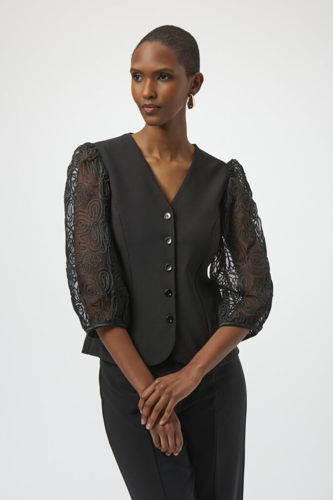 Joseph Ribkoff 254189 Lux Twill Fitted Jacket With Novelty Sleeves