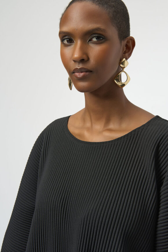 Joseph Ribkoff 254210 Black Pleated Scuba Crepe Boxy Top