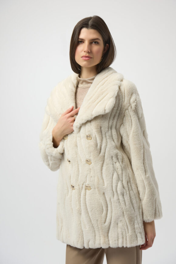 Joseph Ribkoff 254908 Textured Faux Fur Shawl Collar Coat