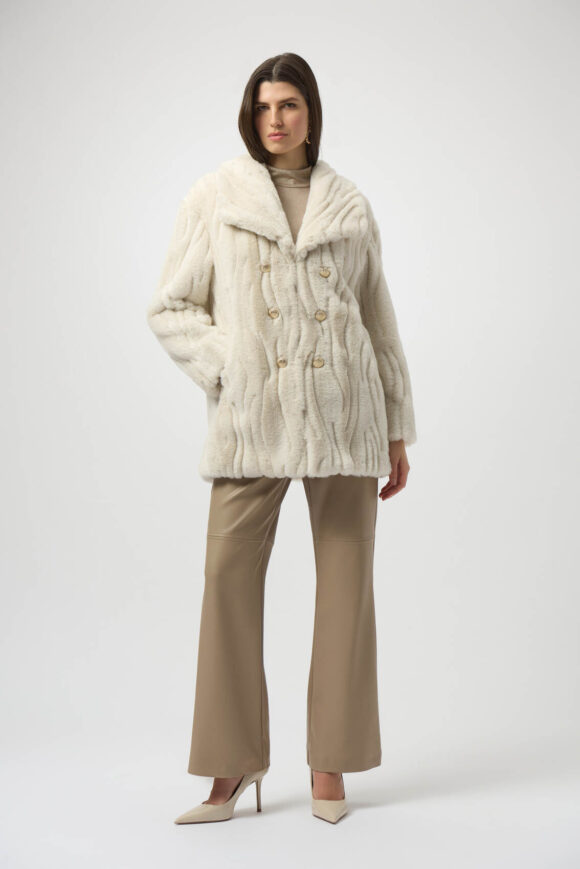 Joseph Ribkoff 254908 Textured Faux Fur Shawl Collar Coat