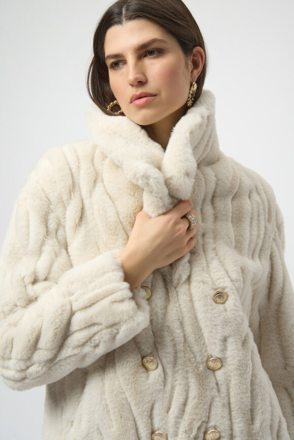 Joseph Ribkoff 254908 Textured Faux Fur Shawl Collar Coat