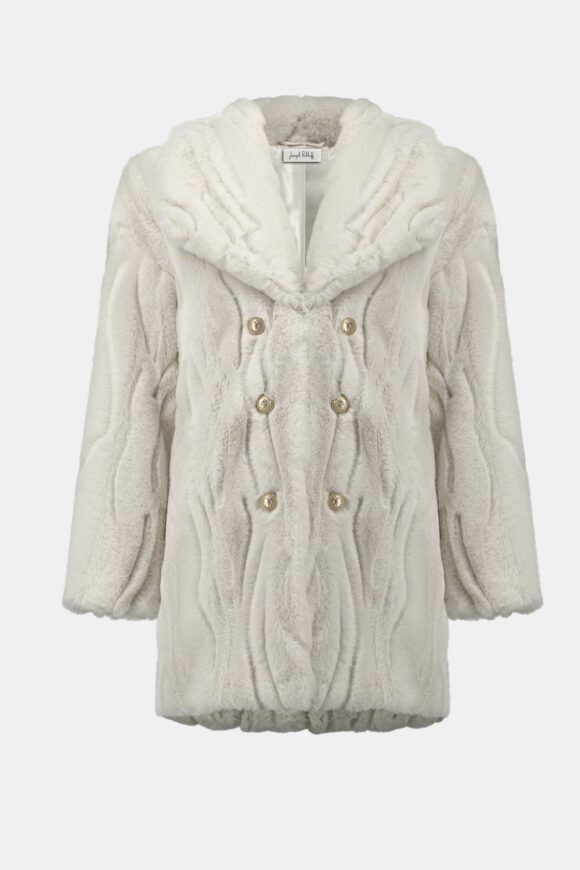Joseph Ribkoff 254908 Textured Faux Fur Shawl Collar Coat
