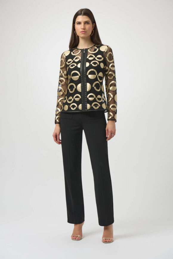 Joseph Ribkoff 254923 Gold/Black Mesh And Leatherette Jacket