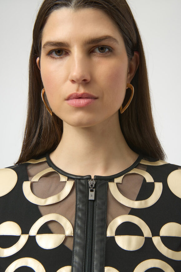 Joseph Ribkoff 254923 Gold/Black Mesh And Leatherette Jacket
