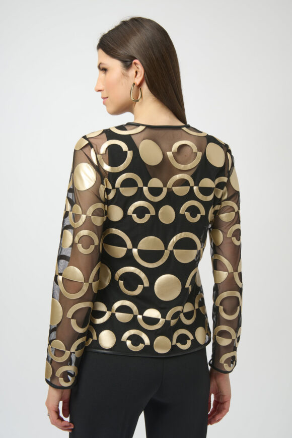 Joseph Ribkoff 254923 Gold/Black Mesh And Leatherette Jacket