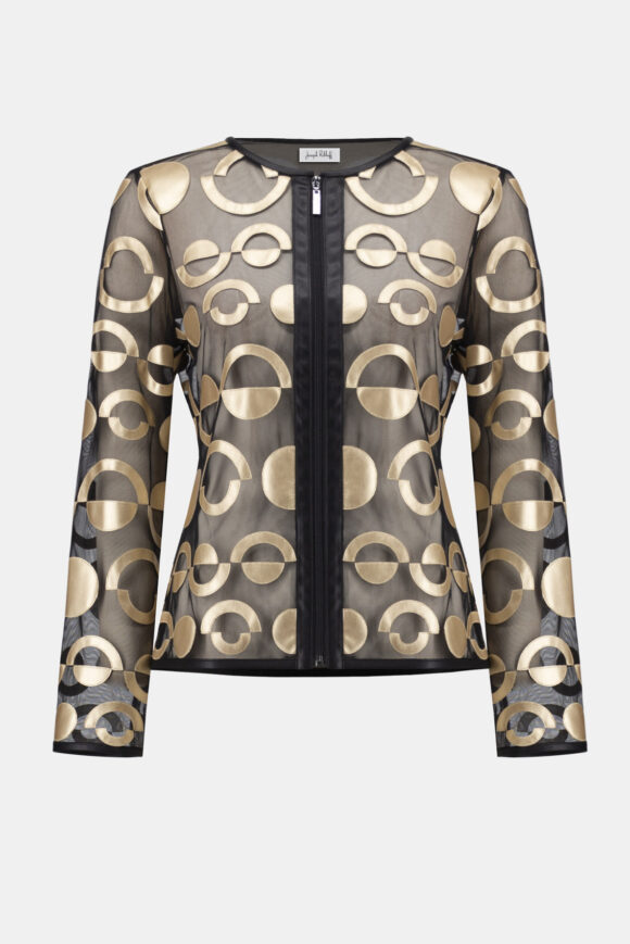 Joseph Ribkoff 254923 Gold/Black Mesh And Leatherette Jacket