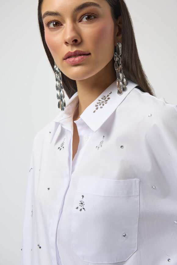 Joseph Ribkoff 254924 White Blouse With Rhinestones
