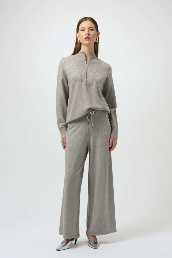 Joseph Ribkoff 254945 Grey Melange Wide Leg Knit Trousers