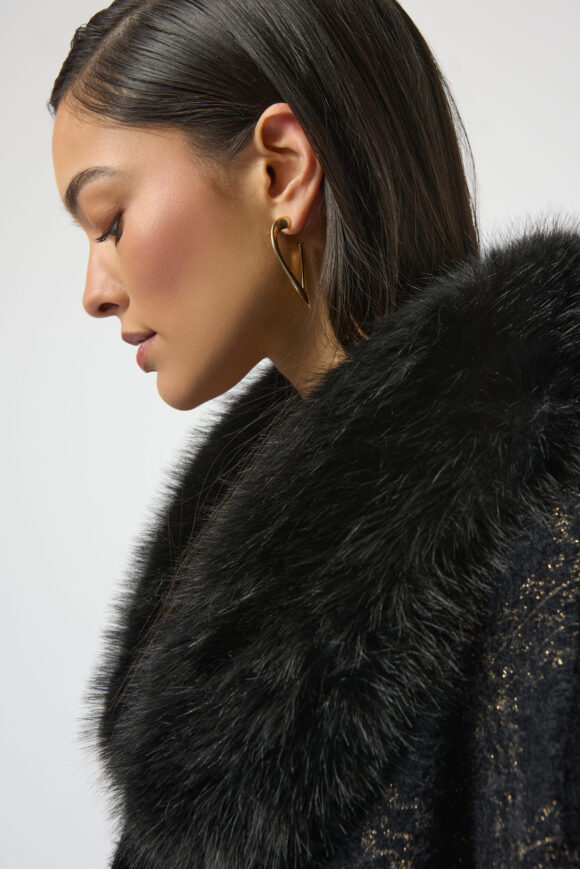 Joseph Ribkoff 254934 Black/Gold Knit Cape With Faux Fur