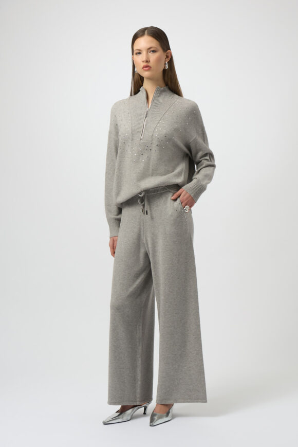 Joseph Ribkoff 254945 Grey Melange Wide Leg Knit Trousers