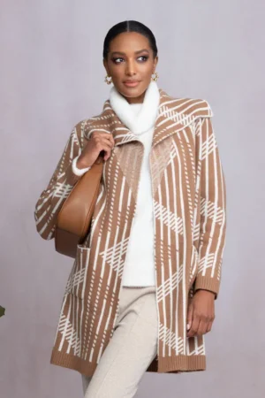 Alison Sheri A46229 Camel/Off-White Knit Cover Up