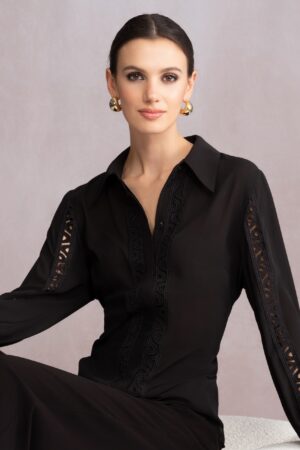 Alison Sheri A46408 Black Lace Detail Blouse