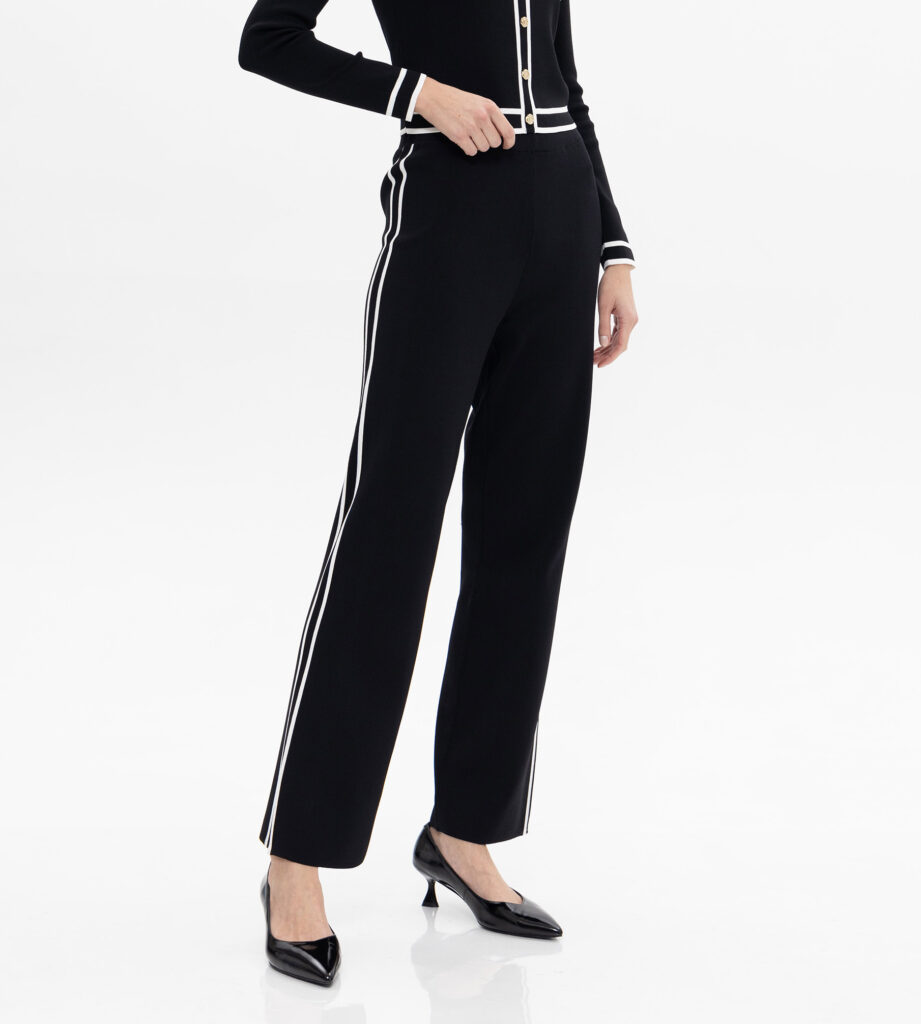 Passioni 18070 Black/White Wide Leg Knit Trousers