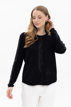 Passioni 18096 Black Rhinestone Detail Knit Top