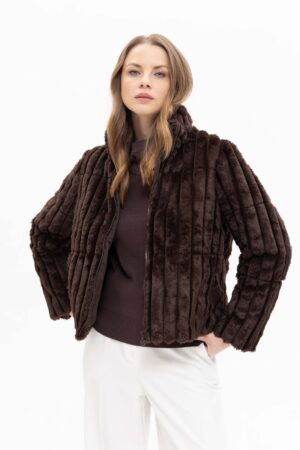 Passioni 18262 Brown Faux Fur Casual Jacket