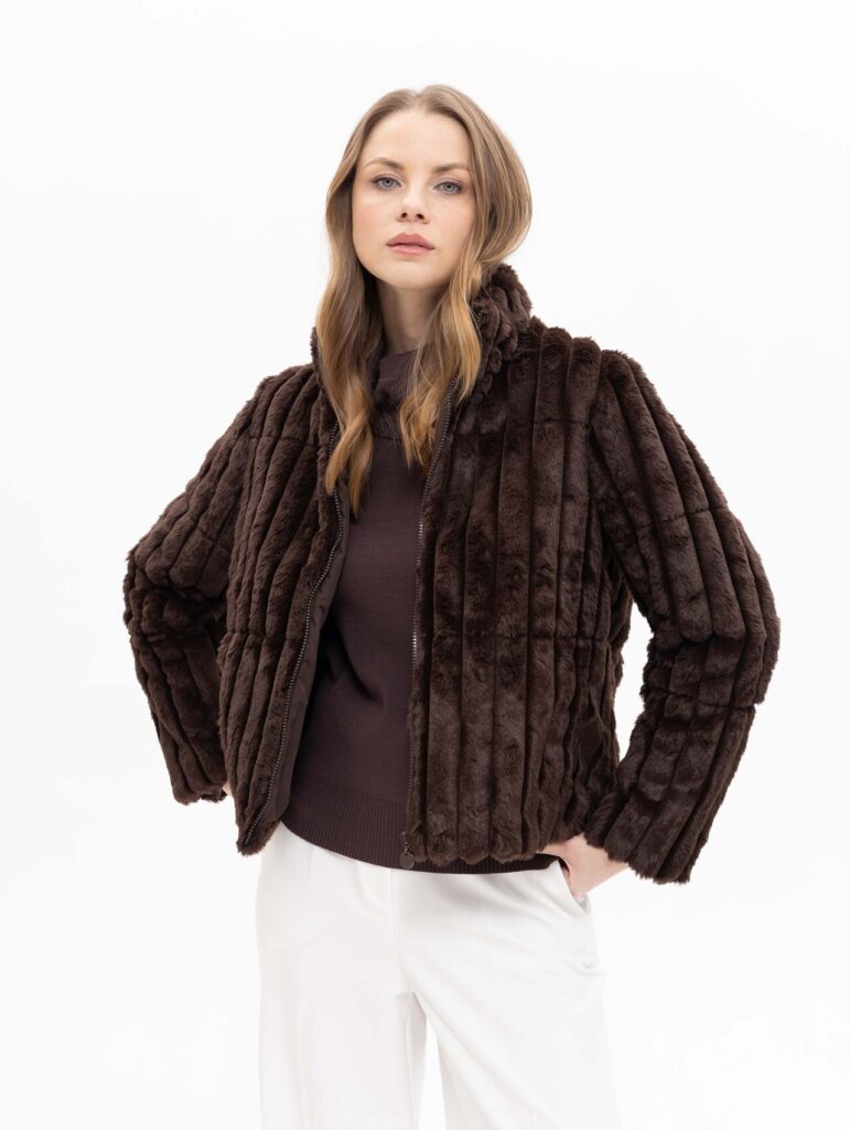 Passioni 18262 Brown Faux Fur Casual Jacket
