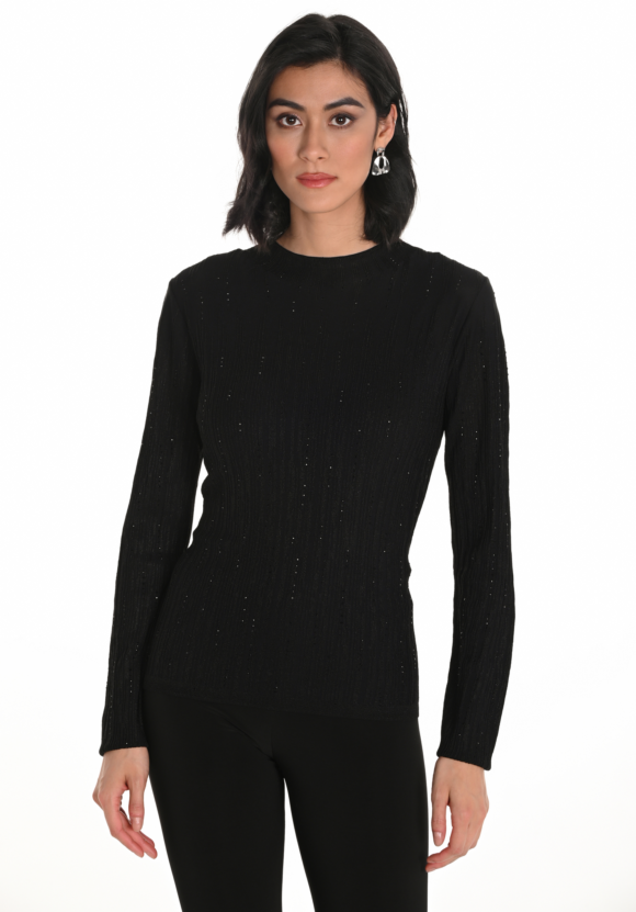Frank Lyman 253707 Black Embellished Knit Top