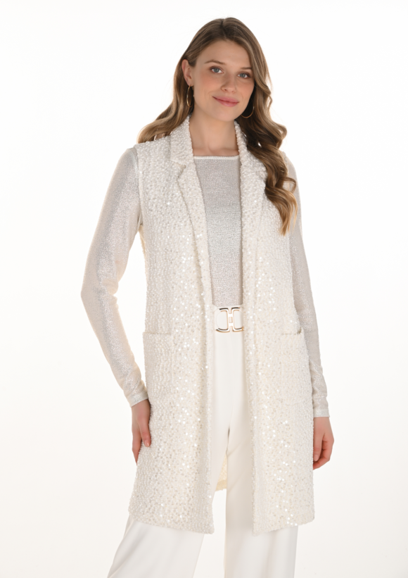 Frank Lyman 254207 Winter White Sequin Detail Vest