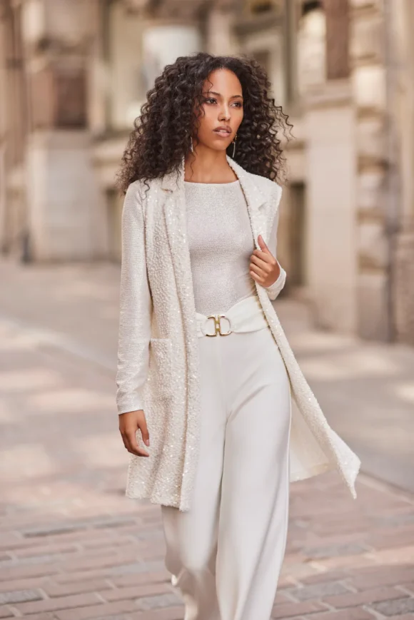 Frank Lyman 254207 Winter White Sequin Detail Vest