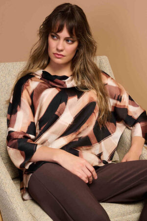 Joseph Ribkoff 254216 Black/Brown Abstract Print Tunic