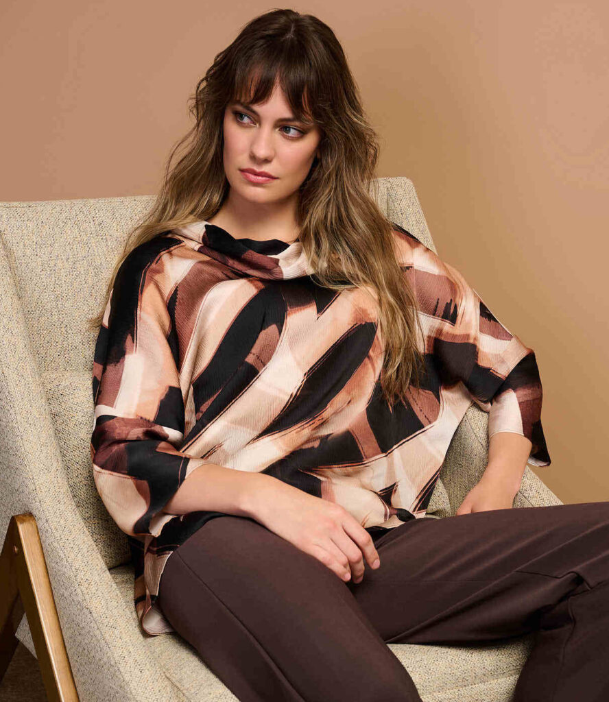 Joseph Ribkoff 254216 Black/Brown Abstract Print Tunic