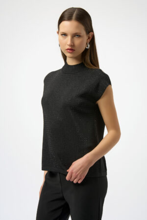 Joseph Ribkoff 254935 Black Rhinestones Detail Knit Top